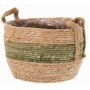 Cache-pot en osier UPALI, jonc de mer tressé, 2 poignées, beige-vert, 19cm, Ø24cm