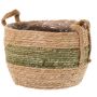 Cache-pot en osier UPALI, jonc de mer tressé, 2 poignées, beige-vert, 19 cm, Ø 24 cm