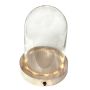 Cloche en verre BENIGNA avec LEDs, fond en bois, transparent, 16,5cm, Ø12cm
