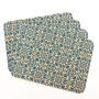Set de table rectangulaire en liège ROHESIA, motif oriental, 4 pièces, naturel-bleu, 40x30x0,3cm