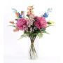 Bouquet estival décoratif LOLANA, delphinium, rose-bleu, 70cm, Ø50cm