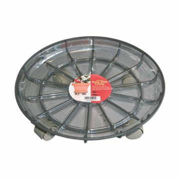 Sous-pot rond DUNIK en plastique, à roulettes, gris, 10cm, Ø36cm