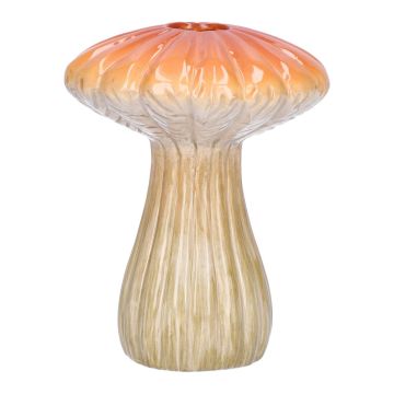 Vase décoratif en céramique PULCHERIA, en forme de champignon, rainures, orange-beige, 13cm Ø10cm