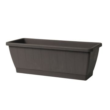 Bac à fleurs pour balcon OPHIRA en plastique recyclé, réserve d'eau, soucoupe, anthracite, 79,5x19,5x17,5cm