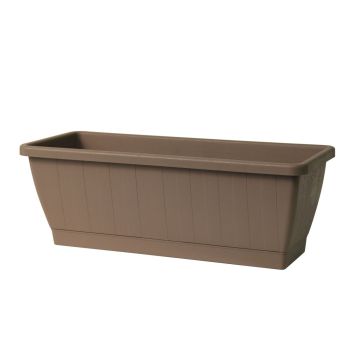 Bac à fleurs pour balcon OPHIRA en plastique recyclé, réserve d'eau, soucoupe, taupe, 79,5x19,5x17,5cm