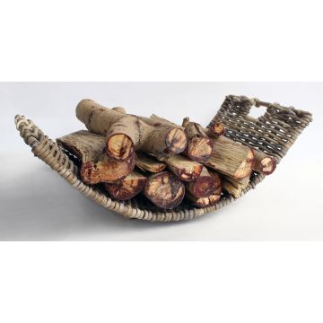 Corbeille à bois de cheminée LUMIRA en rotin, marron-gris, 60 x 35 x 21 cm