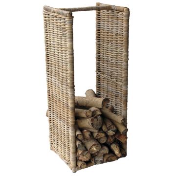 Panier à bois LUMIRA en rotin, marron-gris, 42 x 36 x 100 cm
