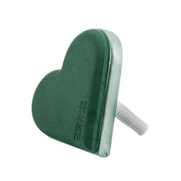 OASIS® Mousse à piquer, support de bouquet de mariée en forme de cœur avec une poignée en plastique, fond en mousse rigide ECObase, vert, 19x19cm