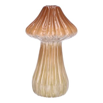 Vase en céramique RATBURGA, en forme de champignon, rainures, brun-beige, 16cm, Ø9cm