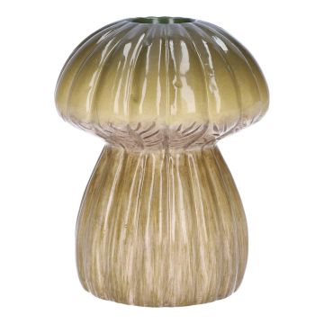 Vase à fleurs REFELINDE, en forme de champignon, céramique, rainures, vert-beige, 12cm, Ø9,5cm