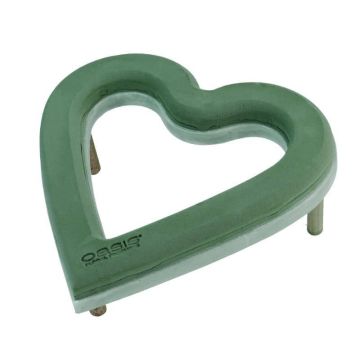 OASIS® Mousse à piquer humide en forme de cœur ouvert, décoration de mariage, fond en mousse rigide ECObase, tiges de support, vert, 40x38x4,5cm