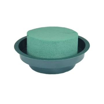 OASIS® Ideal Mousse à piquer humide Cylindre dans une coupe en plastique, vert, 5cm, Ø12cm