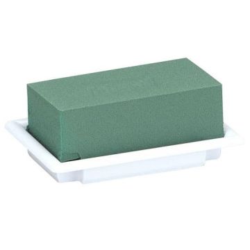 OASIS® Mousse à piquer humide rectangulaire pour des compositions florales, dans une coupe en papier composite, vert-blanc, 13x9x5cm