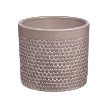 Cache-pot CINZIA en céramique, motif à pois, taupe clair, 12,3cm, Ø13,5cm