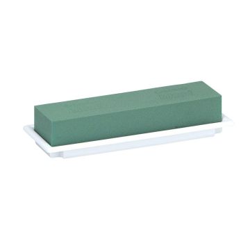 OASIS® Mousse à piquer humide rectangulaire pour des compositions florales, dans une coupe en papier composite, blanc-vert, 25x9x5cm