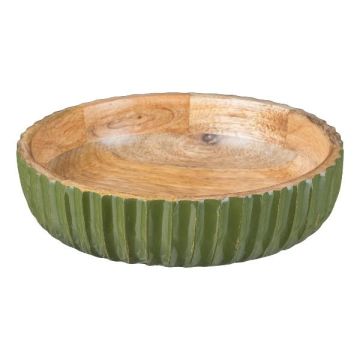 Coupe décorative MARAMA en bois de manguier, striée, vert-naturel, 6cm, Ø20cm