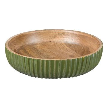 Coupe décorative MARAMA en bois de manguier, striée, vert-naturel, 6cm, Ø25cm