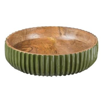 Coupe décorative MARAMA en bois de manguier, striée, vert-naturel, 8cm, Ø30cm