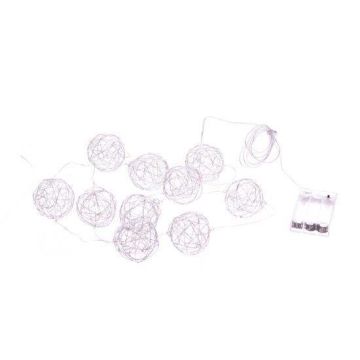 Guirlande lumineuse « Boules de fil » EMANUELLE, argent, 20 LED, piles, 133 cm, Ø 5 cm