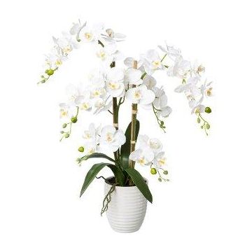 Orchidée Phalaenopsis artificielle en céramique LUKREN dans un pot, avec racines, blanche, 65cm