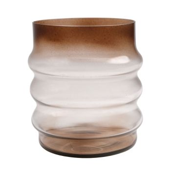 Verre à bougie MAKKURO avec rainures, orange-brun, 15cm, Ø15cm