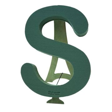 OASIS® Mousse à piquer humide Lettre S , support en bois Bioline, trépied en bois, vert, 40x37x5cm