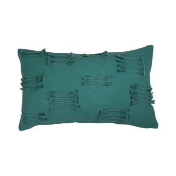 Coussin décoratif ANISHA, bleu pétrole, avec volants, 50x30cm