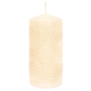 Bougie décorative cylindrique ANDRIANE avec motif de feuille de nénuphar, crème, 15cm, Ø7cm, 63h Bougie décorative cylindrique ANDRIANE avec motif de feuille de nénuphar, crème, 15cm, Ø7cm, 63h