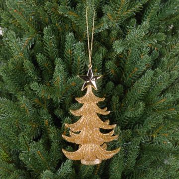 Pendentif acrylique Petit sapin avec étoile RION, paillettes, or, 12cm, Ø9cm Pendentif acrylique Petit sapin avec étoile RION, paillettes, or, 12cm, Ø9cm