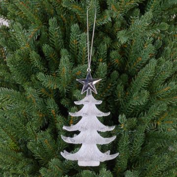 Suspension acrylique Sapin RION avec étoile, paillettes, blanc-argent, 12cm, Ø9cm Suspension acrylique Sapin RION avec étoile, paillettes, blanc-argent, 12cm, Ø9cm