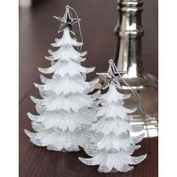 Suspension acrylique Sapin RION avec étoile, paillettes, blanc-argent, 12cm, Ø9cm