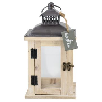 Lanterne en bois BEGGY avec verre, poignée, beige, 15,5 x 15,5 x 29 cm Lanterne en bois BEGGY avec verre, poignée, beige, 15,5 x 15,5 x 29 cm