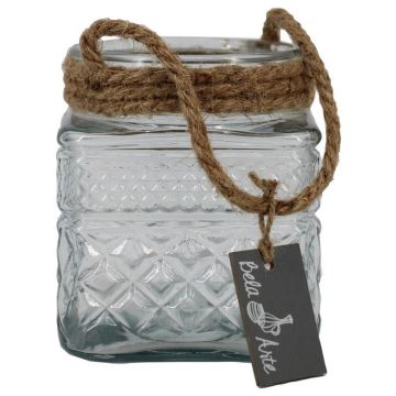 Photophore MELMY avec corde, motif losange, transparent, 13 cm, Ø 11 cm Photophore MELMY avec corde, motif losange, transparent, 13 cm, Ø 11 cm