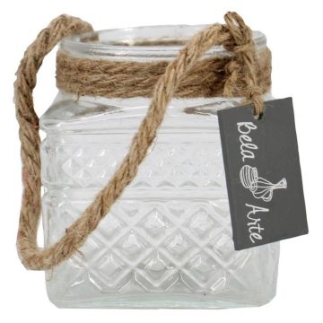 Photophore MELMY avec cordon, motif losange, transparent, 10 cm, Ø 9 cm Photophore MELMY avec cordon, motif losange, transparent, 10 cm, Ø 9 cm