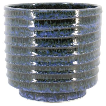 Pot de fleurs en terre cuite STELER rainuré, avec socle, bleu, 12 cm, Ø 14 cm Pot de fleurs en terre cuite STELER rainuré, avec socle, bleu, 12 cm, Ø 14 cm