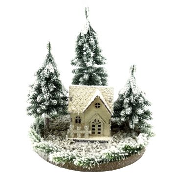 Maisonnette lumineuse décorative SEWARD, paysage enneigé, sapins, LED, blanc-vert, 25cm, Ø25cm Maisonnette lumineuse décorative SEWARD, paysage enneigé, sapins, LED, blanc-vert, 25cm, Ø25cm