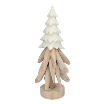 Figurine décorative « sapin » TOJA en bois et céramique, blanc naturel, 36 cm, Ø 13 cm