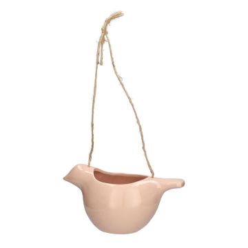 Suspension à fleurs « Oiseau » SAREEN en dolomite, rose saumon, 15,5 x 8,3 x 7,5 cm