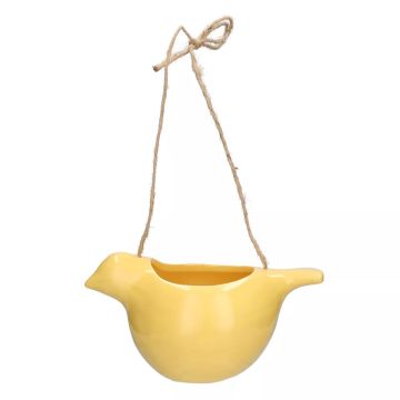 Suspension à fleurs « Oiseau » SAREEN en dolomite, jaune, 15,5 x 8,3 x 7,5 cm
