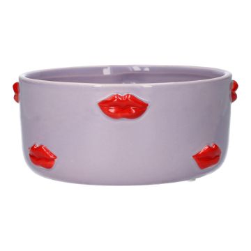 Coupe décorative ADELIA avec motif de lèvres, céramique, rouge lilas, 8 cm, Ø 18,5 cm
