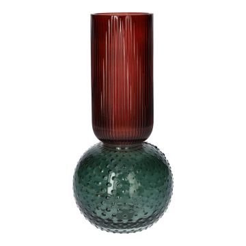 Vase de table en verre FRODO à motifs rainurés et à pois, bleu-rouge-transparent, 20cm, Ø9,5cm Vase de table en verre FRODO à motifs rainurés et à pois, bleu-rouge-transparent, 20cm, Ø9,5cm