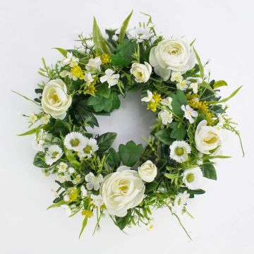 Couronne d'été décorative FAHIRA, renoncule, marguerite, crème, Ø25cm