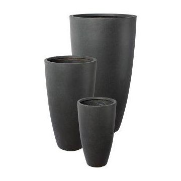 Vase à plantes rond KIRIMA, 3 pièces, fibre de verre, anthracite, 34x60cm, 44x80cm, 54x100cm