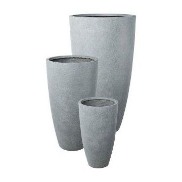 Vase à plantes rond KIRIMA, 3 pièces, fibre de verre, gris, 34x60cm, 44x80cm, 54x100cm Vase à plantes rond KIRIMA, 3 pièces, fibre de verre, gris, 34x60cm, 44x80cm, 54x100cm