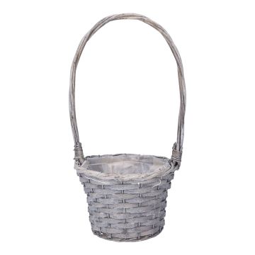 Panier à fleurs BARONIKA avec poignée, osier, gris, 48 cm, Ø 25 cm