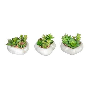 Arrangement de plantes succulentes artificiel SORIPI, 3 pièces, coupe en ciment en forme de cœur, vert-rose, 7cm
