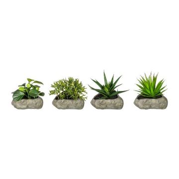 Arrangement de plantes succulentes artificielles TASTIKE dans un pot en polyrésine, 4 pièces, vert, 12-15cm
