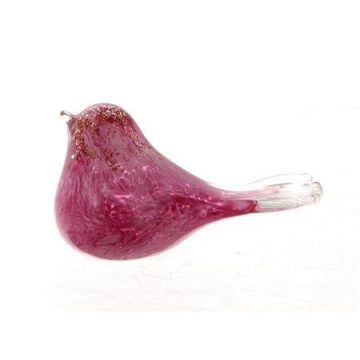 Figurine décorative Oiseau ABOLLA en verre, rose fuchsia-transparent, 12x7x7cm