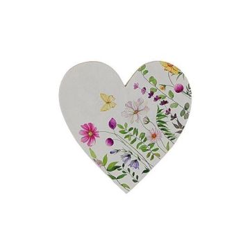 Décoration printanière Cœur BINKIE avec motif floral, blanc-multicolore, 13,5x2x13,5cm