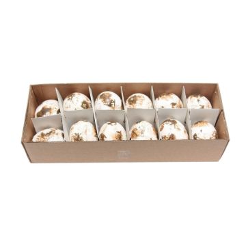 Œufs de poule décoratifs KIKU, 12 pièces, décoration de Pâques, tacheté, blanc